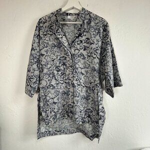 Victor Alfaro Collective Floral Print Button Up Shirt XS Gray/Black Short Sleeve